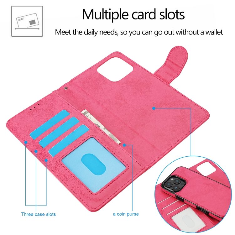For iPhone 16 Pro Max 2 in 1 Detachable Phone Leather Case(Pink) For iPhone 16 Pro Max 2 in 1 Detachable Phone Leather Case(Pink)