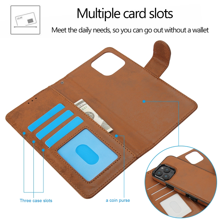 For iPhone 16 Pro 2 in 1 Detachable Phone Leather Case(Brown) For iPhone 16 Pro 2 in 1 Detachable Phone Leather Case(Brown)