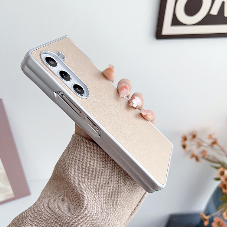 For Samsung Galaxy Z Fold5 5G Metallic Paint Leather Phone Case(Pink) For Samsung Galaxy Z Fold5 5G Metallic Paint Leather Phone Case(Pink)