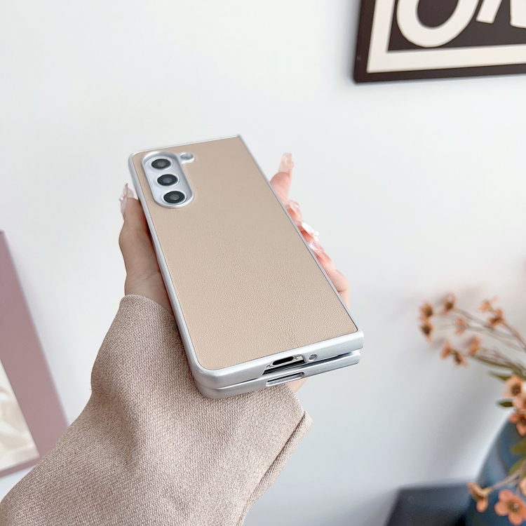 For Samsung Galaxy Z Fold5 5G Metallic Paint Leather Phone Case(Pink) For Samsung Galaxy Z Fold5 5G Metallic Paint Leather Phone Case(Pink)