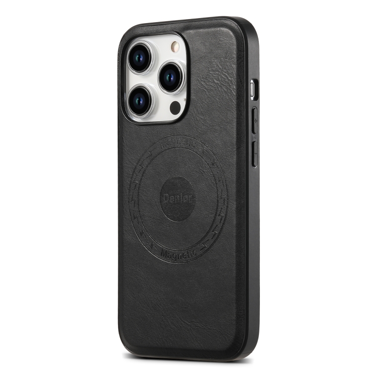 For iPhone 14 Plus Denior Cowhide Texture Leather MagSafe Phone Case(Black) For iPhone 14 Plus Denior Cowhide Texture Leather MagSafe Phone Case(Black)