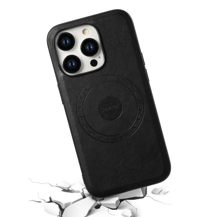 For iPhone 14 Plus Denior Cowhide Texture Leather MagSafe Phone Case(Black) For iPhone 14 Plus Denior Cowhide Texture Leather MagSafe Phone Case(Black)