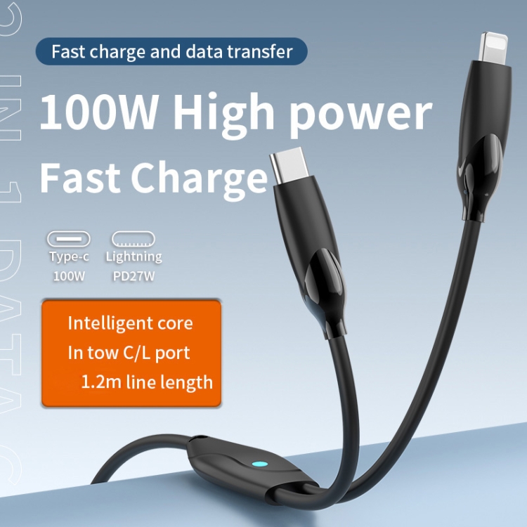1.2m 100W USB-C / Type-C to USB-C / Type-C + 8 Pin Fast Charging Data Cable(Black) 1.2m 100W USB-C / Type-C to USB-C / Type-C + 8 Pin Fast Charging Data Cable(Black)