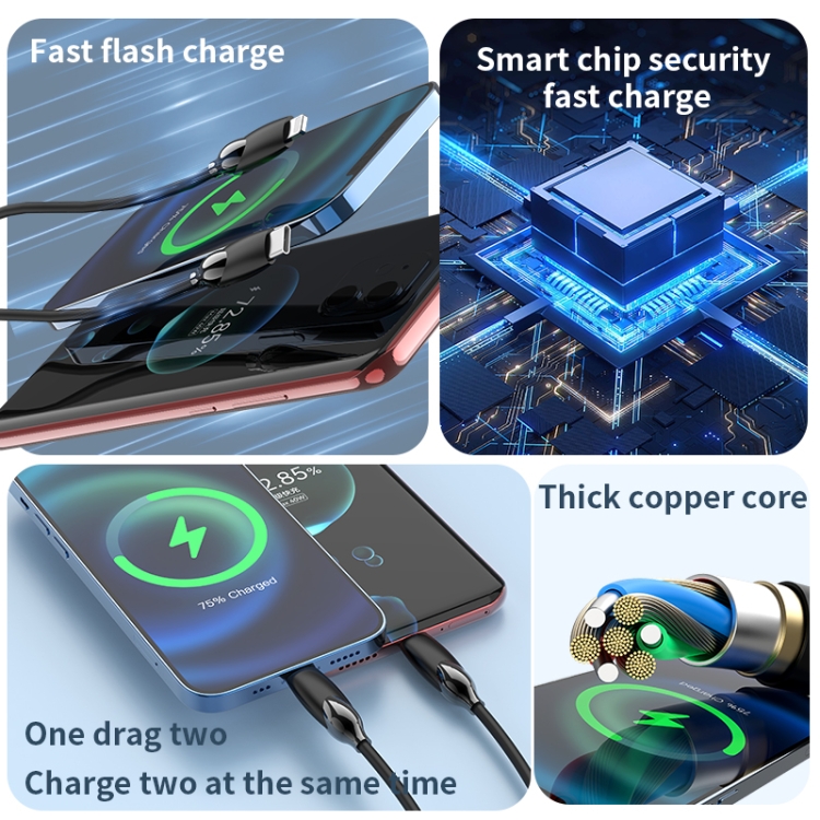 1.2m 100W USB-C / Type-C to USB-C / Type-C + 8 Pin Fast Charging Data Cable(Black) 1.2m 100W USB-C / Type-C to USB-C / Type-C + 8 Pin Fast Charging Data Cable(Black)