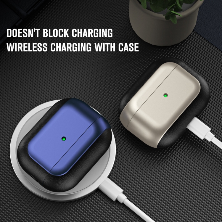 For AirPods Pro 2 Electroplated Leather Texture Wireless Earphones Protective Case(Navy Blue) For AirPods Pro 2 Electroplated Leather Texture Wireless Earphones Protective Case(Navy Blue)