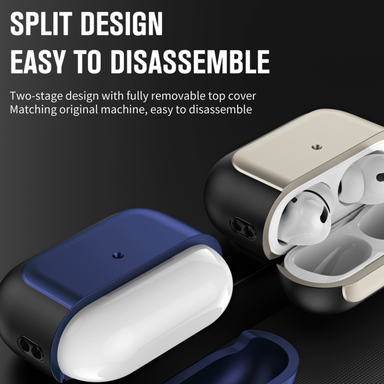 For AirPods Pro 2 Electroplated Leather Texture Wireless Earphones Protective Case(Navy Blue) For AirPods Pro 2 Electroplated Leather Texture Wireless Earphones Protective Case(Navy Blue)