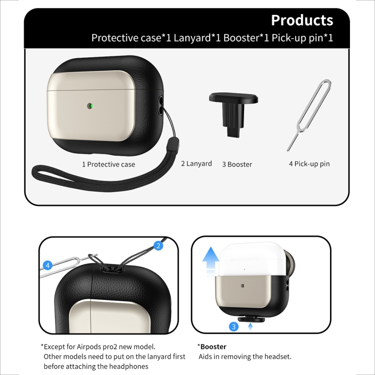 For AirPods Pro 2 Electroplated Leather Texture Wireless Earphones Protective Case(Navy Blue) For AirPods Pro 2 Electroplated Leather Texture Wireless Earphones Protective Case(Navy Blue)