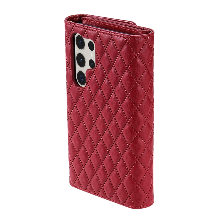 For Samsung Galaxy S24 Ultra 5G Zipper Multi-Card Wallet Rhombic Leather Phone Case(Red) For Samsung Galaxy S24 Ultra 5G Zipper Multi-Card Wallet Rhombic Leather Phone Case(Red)