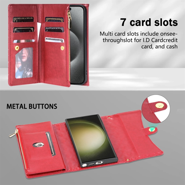 For Samsung Galaxy S24 Ultra 5G Zipper Multi-Card Wallet Rhombic Leather Phone Case(Red) For Samsung Galaxy S24 Ultra 5G Zipper Multi-Card Wallet Rhombic Leather Phone Case(Red)