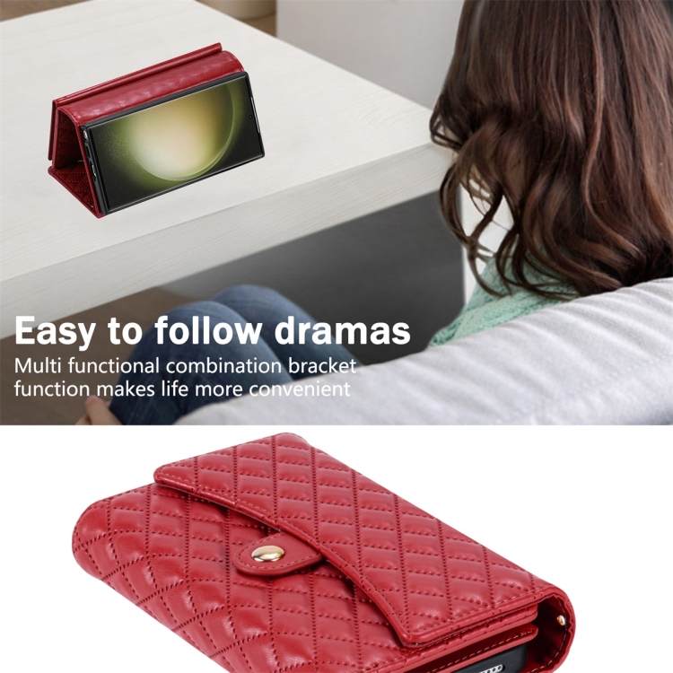 For Samsung Galaxy S24 Ultra 5G Zipper Multi-Card Wallet Rhombic Leather Phone Case(Red) For Samsung Galaxy S24 Ultra 5G Zipper Multi-Card Wallet Rhombic Leather Phone Case(Red)