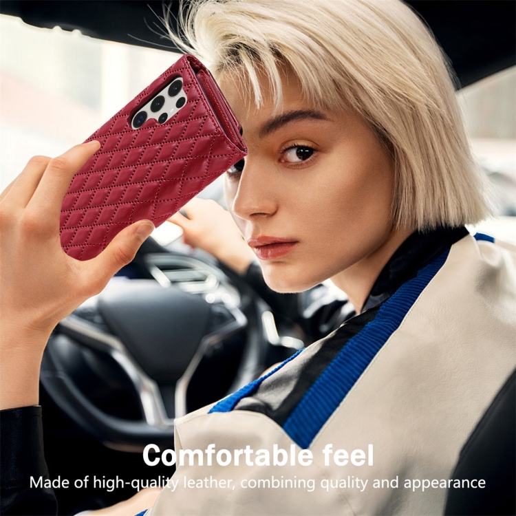 For Samsung Galaxy S24 Ultra 5G Zipper Multi-Card Wallet Rhombic Leather Phone Case(Red) For Samsung Galaxy S24 Ultra 5G Zipper Multi-Card Wallet Rhombic Leather Phone Case(Red)