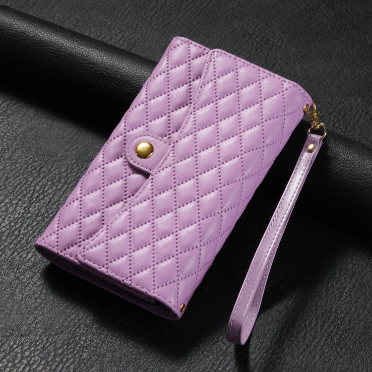 For Samsung Galaxy S23 Ultra 5G Zipper Multi-Card Wallet Rhombic Leather Phone Case(Purple)