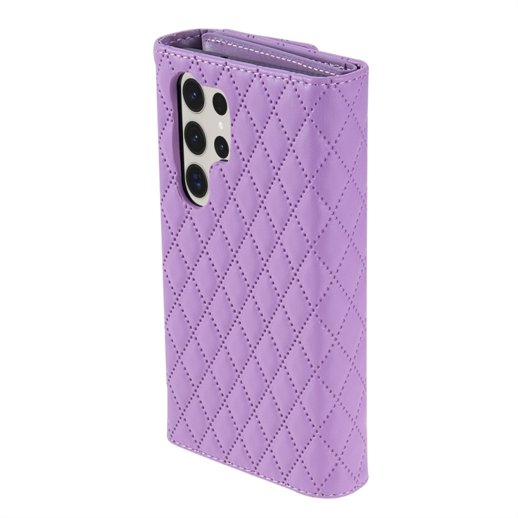 For Samsung Galaxy S23 Ultra 5G Zipper Multi-Card Wallet Rhombic Leather Phone Case(Purple)
