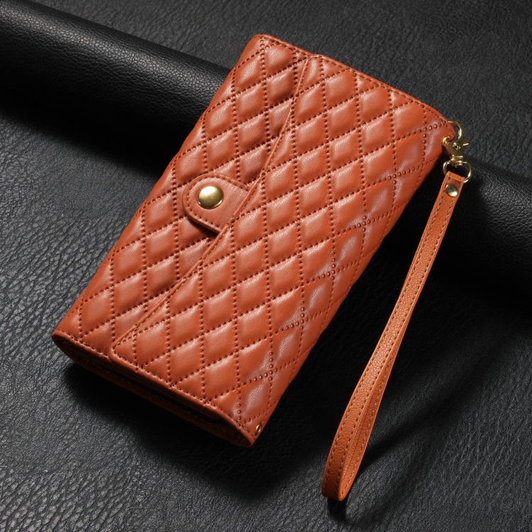 For Samsung Galaxy S23 5G Zipper Multi-Card Wallet Rhombic Leather Phone Case(Brown) For Samsung Galaxy S23 5G Zipper Multi-Card Wallet Rhombic Leather Phone Case(Brown)