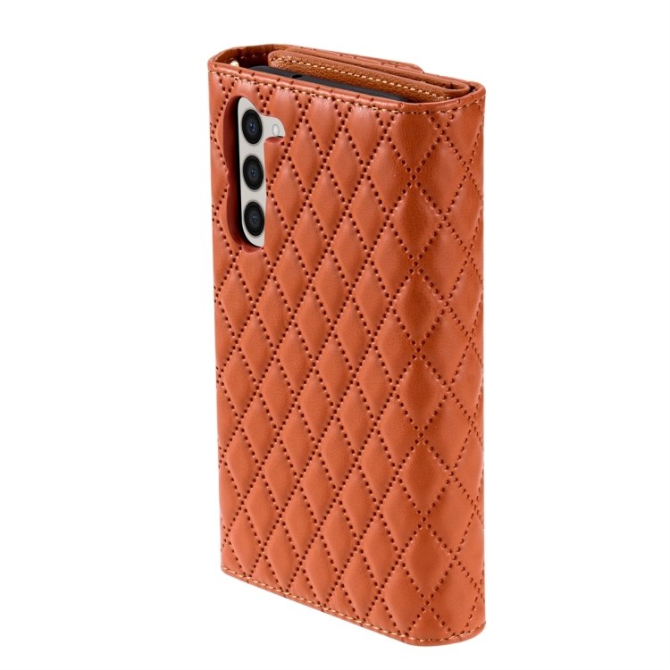For Samsung Galaxy S23 5G Zipper Multi-Card Wallet Rhombic Leather Phone Case(Brown) For Samsung Galaxy S23 5G Zipper Multi-Card Wallet Rhombic Leather Phone Case(Brown)