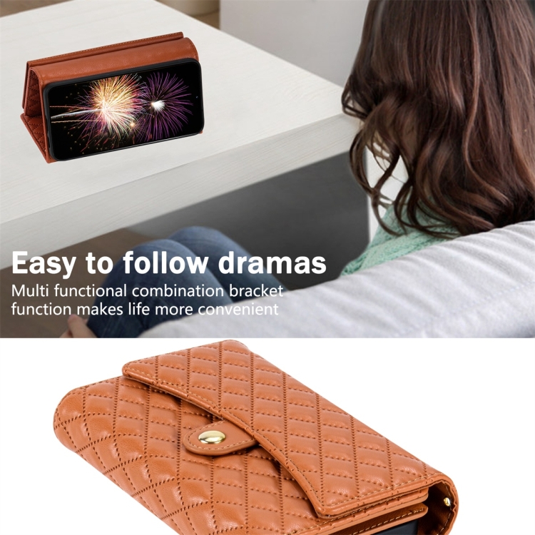 For Samsung Galaxy S23 5G Zipper Multi-Card Wallet Rhombic Leather Phone Case(Brown) For Samsung Galaxy S23 5G Zipper Multi-Card Wallet Rhombic Leather Phone Case(Brown)