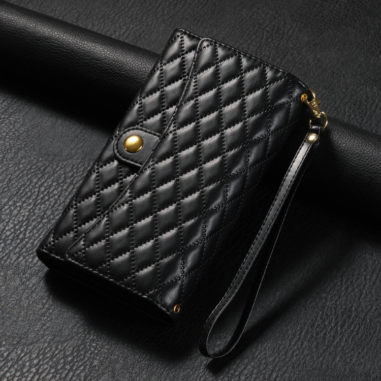 For Samsung Galaxy S21 Ultra 5G Zipper Multi-Card Wallet Rhombic Leather Phone Case(Black) For Samsung Galaxy S21 Ultra 5G Zipper Multi-Card Wallet Rhombic Leather Phone Case(Black)