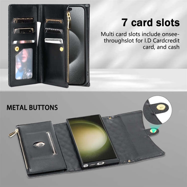 For Samsung Galaxy S21 Ultra 5G Zipper Multi-Card Wallet Rhombic Leather Phone Case(Black) For Samsung Galaxy S21 Ultra 5G Zipper Multi-Card Wallet Rhombic Leather Phone Case(Black)