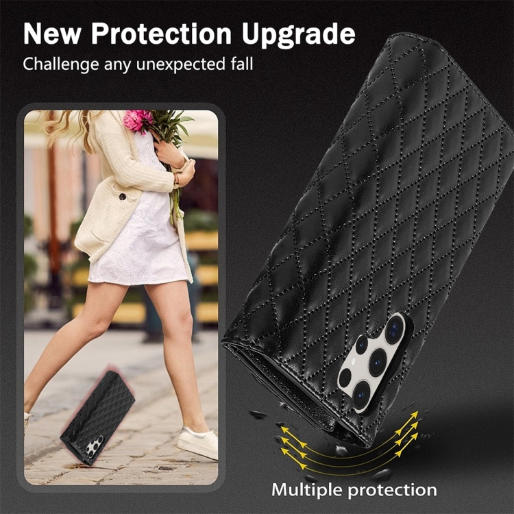 For Samsung Galaxy S21 Ultra 5G Zipper Multi-Card Wallet Rhombic Leather Phone Case(Black) For Samsung Galaxy S21 Ultra 5G Zipper Multi-Card Wallet Rhombic Leather Phone Case(Black)
