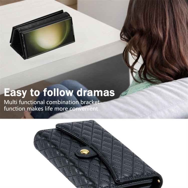 For Samsung Galaxy S21 Ultra 5G Zipper Multi-Card Wallet Rhombic Leather Phone Case(Black) For Samsung Galaxy S21 Ultra 5G Zipper Multi-Card Wallet Rhombic Leather Phone Case(Black)