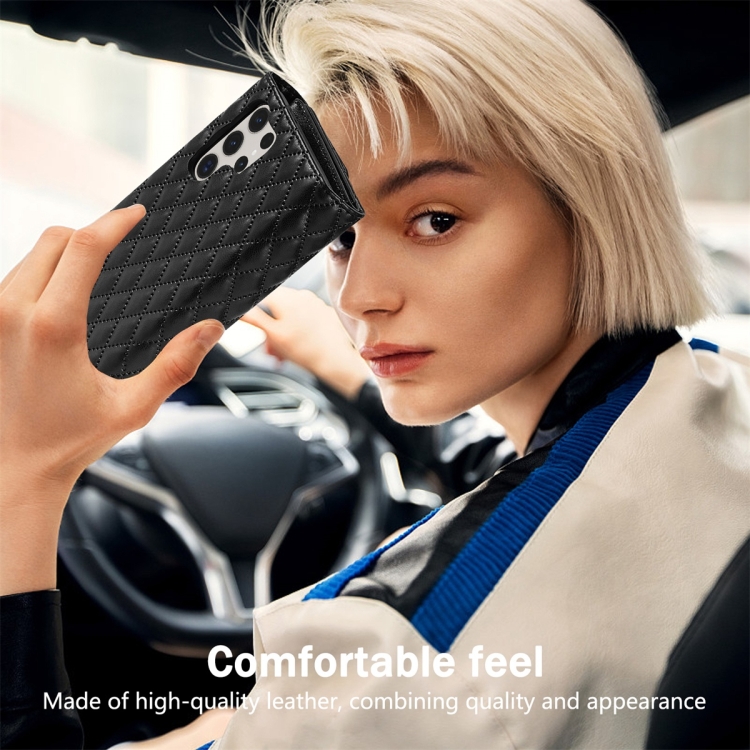 For Samsung Galaxy S21 Ultra 5G Zipper Multi-Card Wallet Rhombic Leather Phone Case(Black) For Samsung Galaxy S21 Ultra 5G Zipper Multi-Card Wallet Rhombic Leather Phone Case(Black)