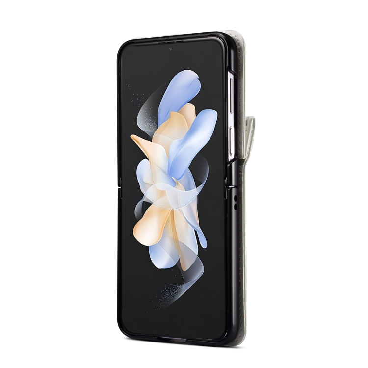 For Samsung Galaxy Z Flip4 Rhombic Folding Leather Phone Case with Long Lanyard(White) For Samsung Galaxy Z Flip4 Rhombic Folding Leather Phone Case with Long Lanyard(White)