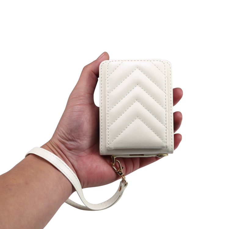 For Samsung Galaxy Z Flip4 Rhombic Folding Leather Phone Case with Long Lanyard(White) For Samsung Galaxy Z Flip4 Rhombic Folding Leather Phone Case with Long Lanyard(White)