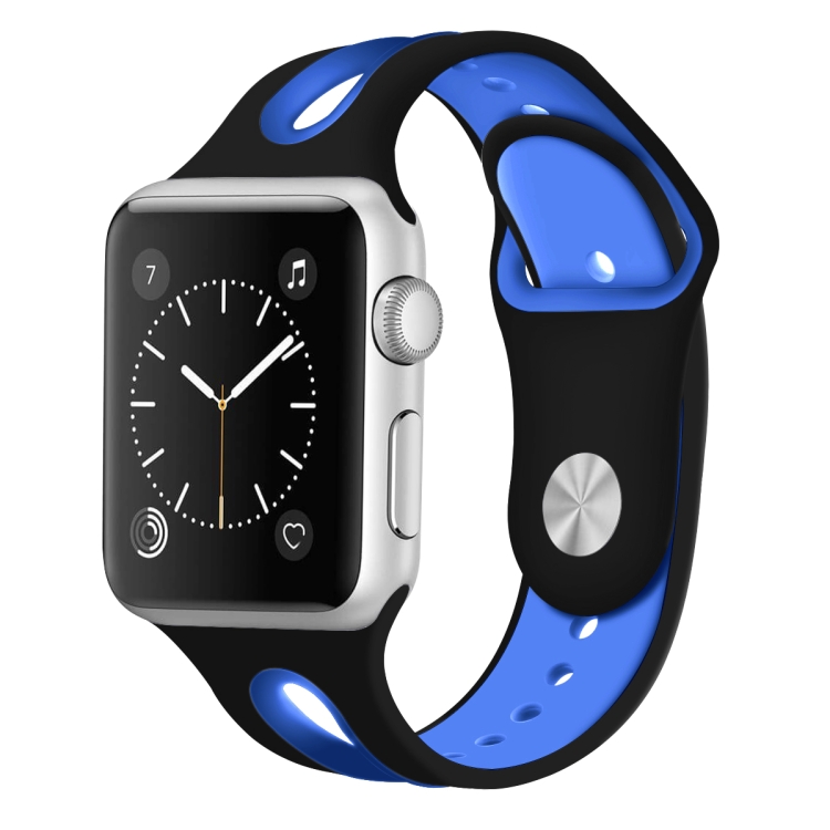 Para Apple Watch Series 6 \u0026 SE \u0026 5 \u0026 4 40mm / 3 \u0026 2 \u0026 1 38mm Correa de  reloj abierta de silicona de dos tonos (negro + azul)