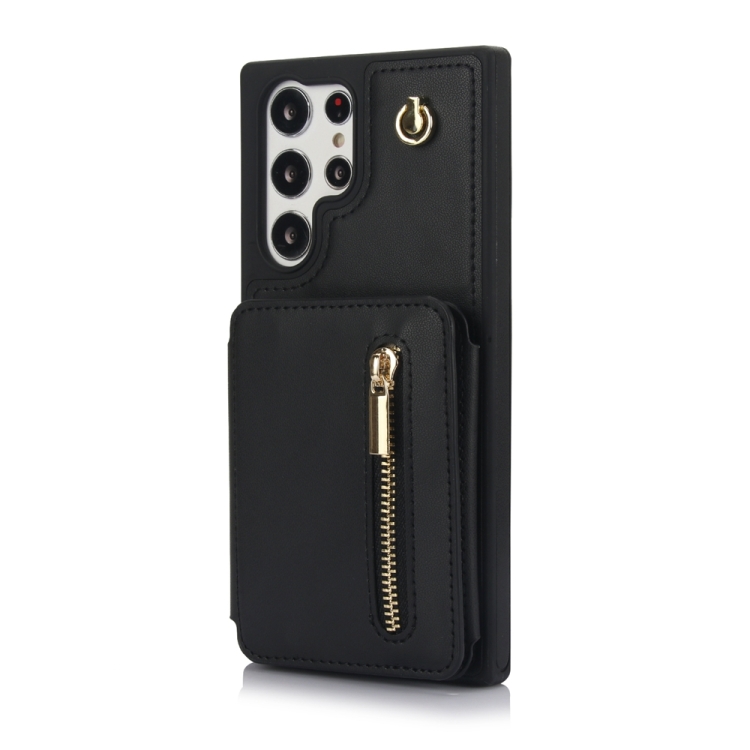 For Samsung Galaxy S24 Ultra 5G YM006 Skin Feel Zipper Card Bag Phone Case with Dual Lanyard(Black) For Samsung Galaxy S24 Ultra 5G YM006 Skin Feel Zipper Card Bag Phone Case with Dual Lanyard(Black)