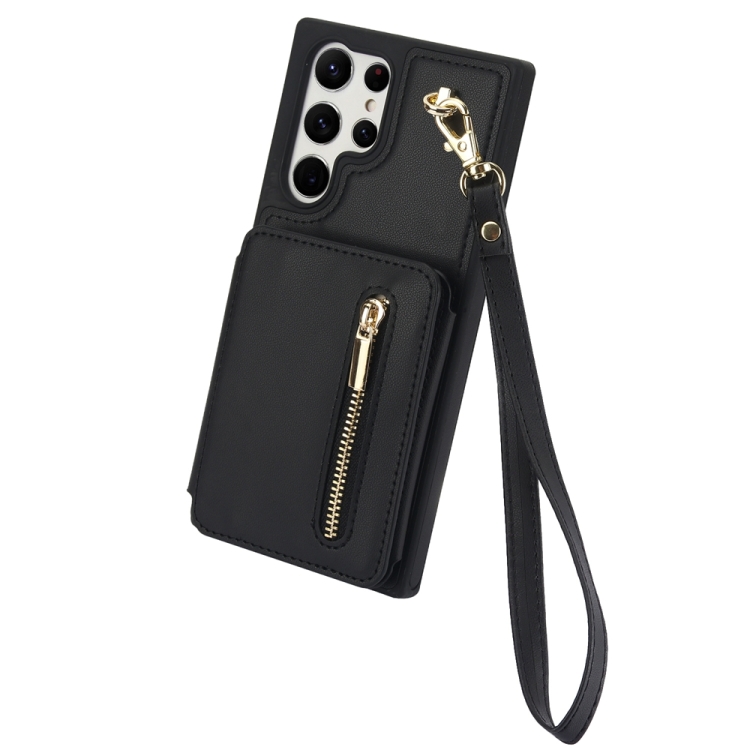 For Samsung Galaxy S24 Ultra 5G YM006 Skin Feel Zipper Card Bag Phone Case with Dual Lanyard(Black) For Samsung Galaxy S24 Ultra 5G YM006 Skin Feel Zipper Card Bag Phone Case with Dual Lanyard(Black)
