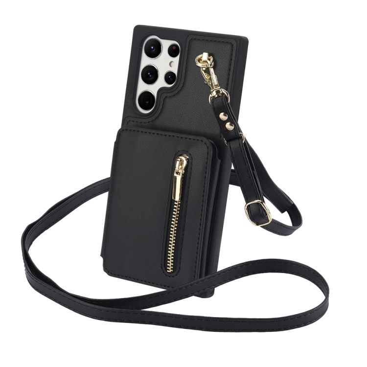 For Samsung Galaxy S24 Ultra 5G YM006 Skin Feel Zipper Card Bag Phone Case with Dual Lanyard(Black) For Samsung Galaxy S24 Ultra 5G YM006 Skin Feel Zipper Card Bag Phone Case with Dual Lanyard(Black)