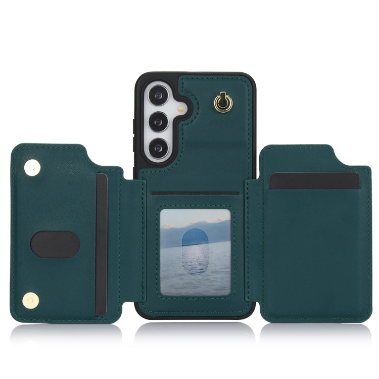 For Samsung Galaxy S24 5G YM006 Skin Feel Zipper Card Bag Phone Case with Dual Lanyard(Green)