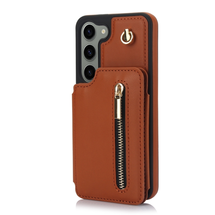 For Samsung Galaxy S23 5G YM006 Skin Feel Zipper Card Bag Phone Case with Dual Lanyard(Brown) For Samsung Galaxy S23 5G YM006 Skin Feel Zipper Card Bag Phone Case with Dual Lanyard(Brown)