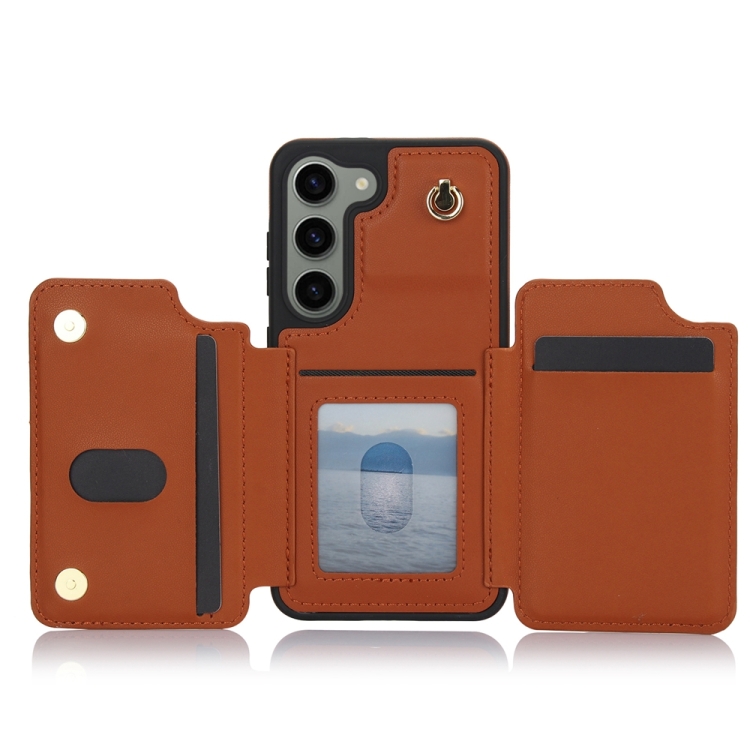 For Samsung Galaxy S23 5G YM006 Skin Feel Zipper Card Bag Phone Case with Dual Lanyard(Brown) For Samsung Galaxy S23 5G YM006 Skin Feel Zipper Card Bag Phone Case with Dual Lanyard(Brown)