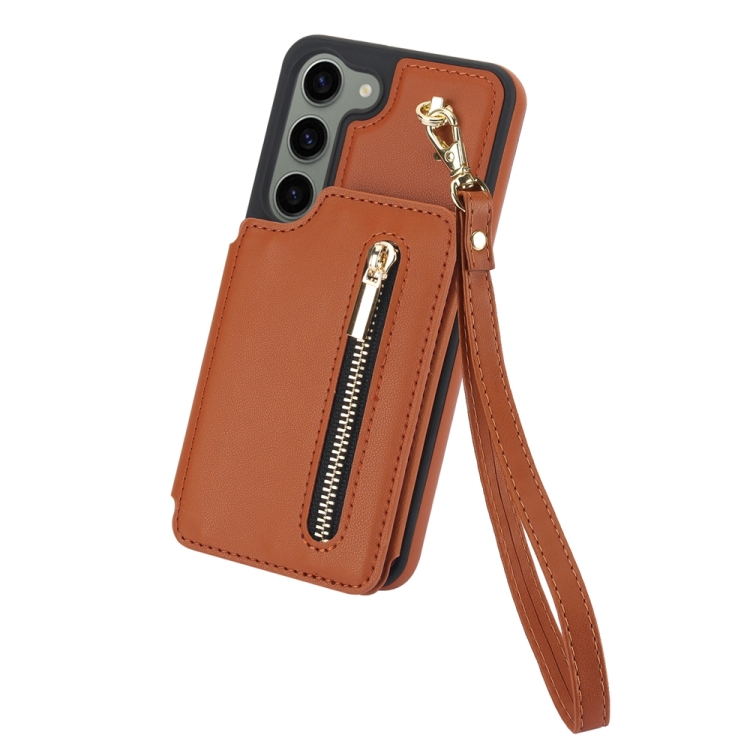 For Samsung Galaxy S23 5G YM006 Skin Feel Zipper Card Bag Phone Case with Dual Lanyard(Brown) For Samsung Galaxy S23 5G YM006 Skin Feel Zipper Card Bag Phone Case with Dual Lanyard(Brown)