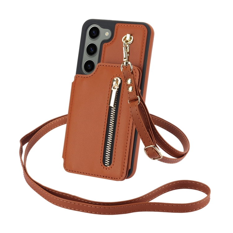 For Samsung Galaxy S23 5G YM006 Skin Feel Zipper Card Bag Phone Case with Dual Lanyard(Brown) For Samsung Galaxy S23 5G YM006 Skin Feel Zipper Card Bag Phone Case with Dual Lanyard(Brown)