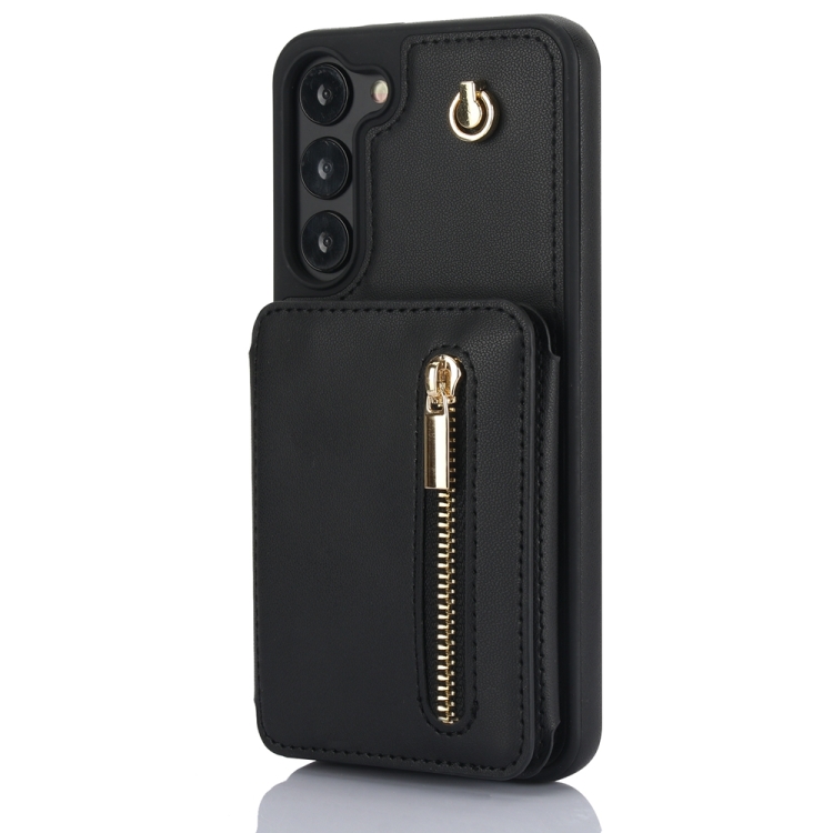 For Samsung Galaxy S23+ 5G YM006 Skin Feel Zipper Card Bag Phone Case with Dual Lanyard(Black) For Samsung Galaxy S23+ 5G YM006 Skin Feel Zipper Card Bag Phone Case with Dual Lanyard(Black)