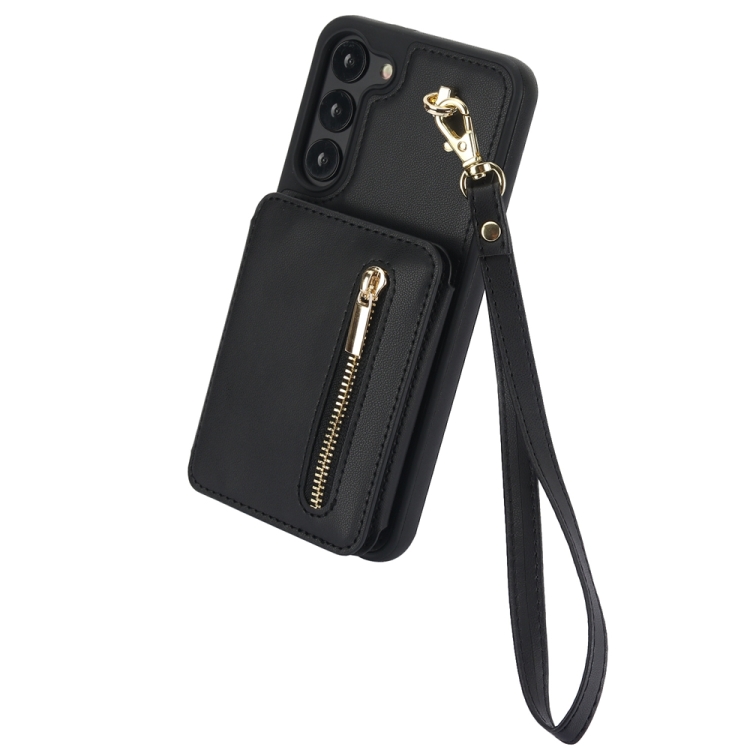 For Samsung Galaxy S23+ 5G YM006 Skin Feel Zipper Card Bag Phone Case with Dual Lanyard(Black) For Samsung Galaxy S23+ 5G YM006 Skin Feel Zipper Card Bag Phone Case with Dual Lanyard(Black)