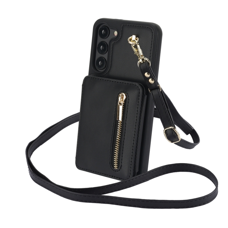 For Samsung Galaxy S23+ 5G YM006 Skin Feel Zipper Card Bag Phone Case with Dual Lanyard(Black) For Samsung Galaxy S23+ 5G YM006 Skin Feel Zipper Card Bag Phone Case with Dual Lanyard(Black)