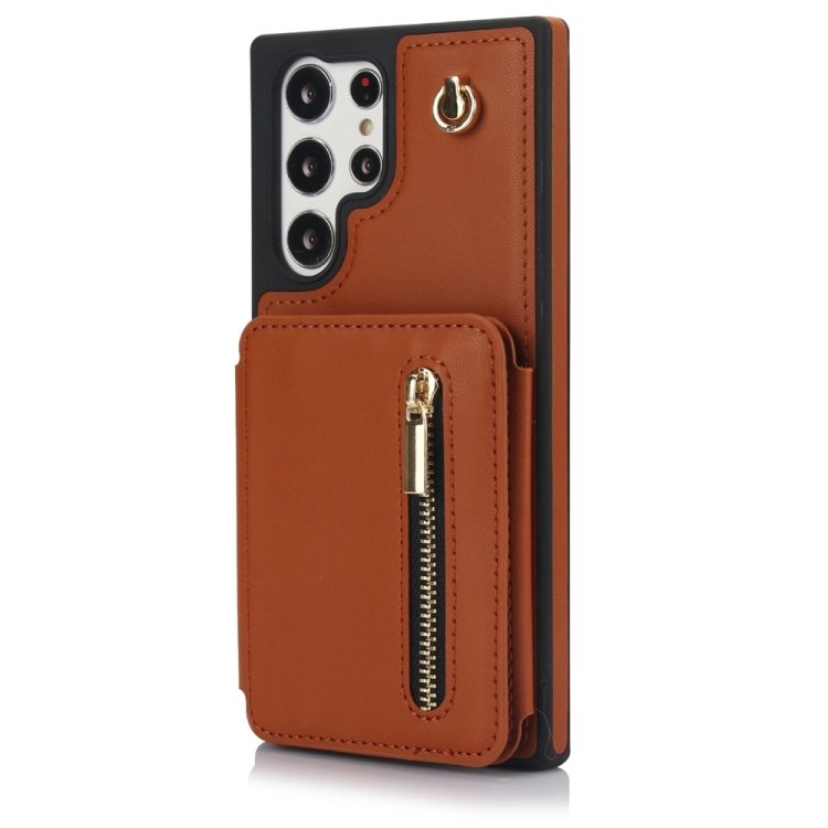 For Samsung Galaxy S23 Ultra 5G YM006 Skin Feel Zipper Card Bag Phone Case with Dual Lanyard(Brown) For Samsung Galaxy S23 Ultra 5G YM006 Skin Feel Zipper Card Bag Phone Case with Dual Lanyard(Brown)