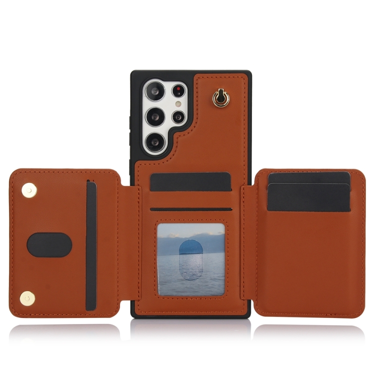 For Samsung Galaxy S23 Ultra 5G YM006 Skin Feel Zipper Card Bag Phone Case with Dual Lanyard(Brown) For Samsung Galaxy S23 Ultra 5G YM006 Skin Feel Zipper Card Bag Phone Case with Dual Lanyard(Brown)