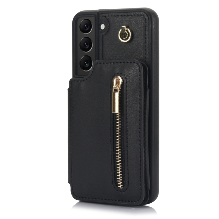 For Samsung Galaxy S22 5G YM006 Skin Feel Zipper Card Bag Phone Case with Dual Lanyard(Black) For Samsung Galaxy S22 5G YM006 Skin Feel Zipper Card Bag Phone Case with Dual Lanyard(Black)