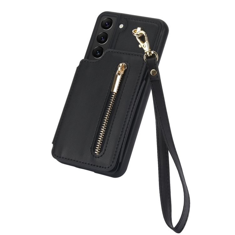 For Samsung Galaxy S22 5G YM006 Skin Feel Zipper Card Bag Phone Case with Dual Lanyard(Black) For Samsung Galaxy S22 5G YM006 Skin Feel Zipper Card Bag Phone Case with Dual Lanyard(Black)