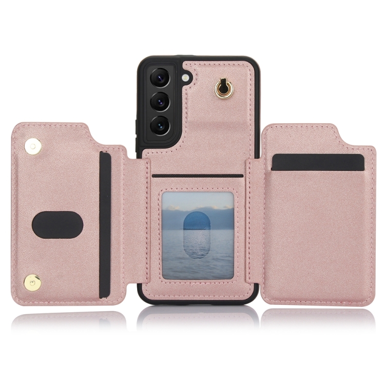 For Samsung Galaxy S22+ 5G YM006 Skin Feel Zipper Card Bag Phone Case with Dual Lanyard(Rose Gold) For Samsung Galaxy S22+ 5G YM006 Skin Feel Zipper Card Bag Phone Case with Dual Lanyard(Rose Gold)