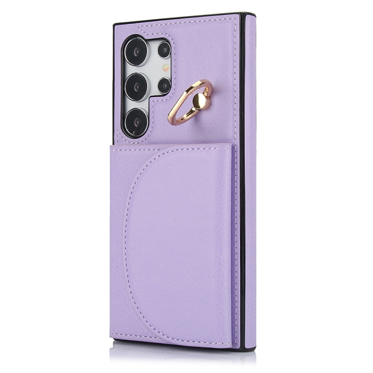 For Samsung Galaxy S24 Ultra 5G YM007 Ring Holder Card Bag Skin Feel Phone Case(Purple) For Samsung Galaxy S24 Ultra 5G YM007 Ring Holder Card Bag Skin Feel Phone Case(Purple)