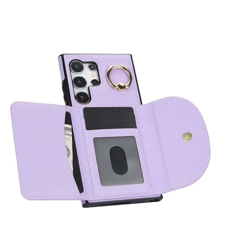 For Samsung Galaxy S24 Ultra 5G YM007 Ring Holder Card Bag Skin Feel Phone Case(Purple) For Samsung Galaxy S24 Ultra 5G YM007 Ring Holder Card Bag Skin Feel Phone Case(Purple)