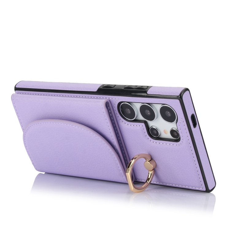 For Samsung Galaxy S24 Ultra 5G YM007 Ring Holder Card Bag Skin Feel Phone Case(Purple) For Samsung Galaxy S24 Ultra 5G YM007 Ring Holder Card Bag Skin Feel Phone Case(Purple)