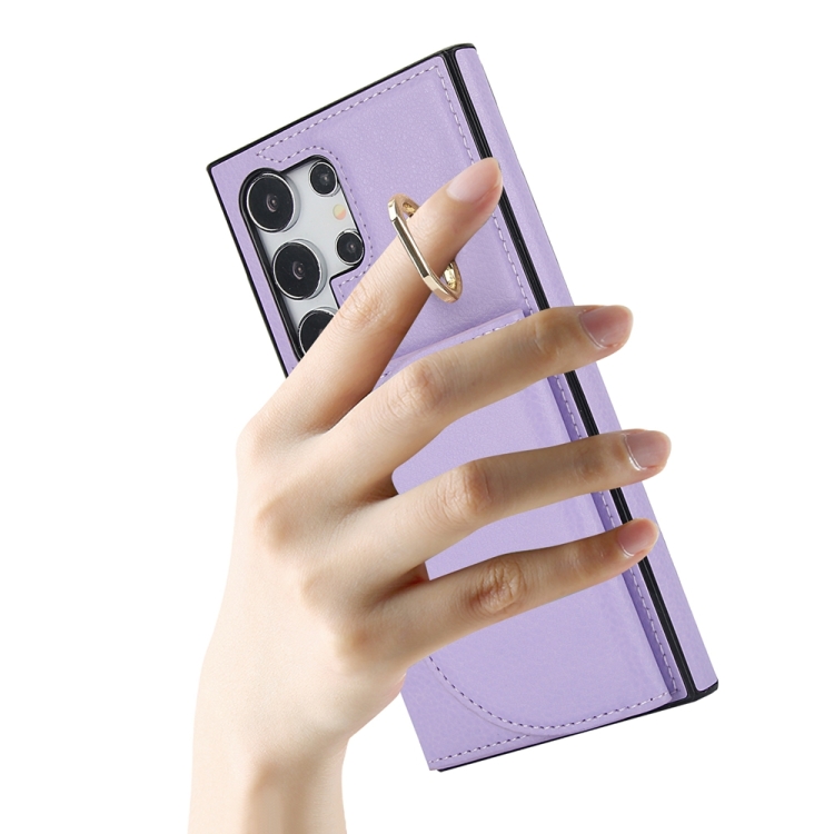 For Samsung Galaxy S24 Ultra 5G YM007 Ring Holder Card Bag Skin Feel Phone Case(Purple) For Samsung Galaxy S24 Ultra 5G YM007 Ring Holder Card Bag Skin Feel Phone Case(Purple)