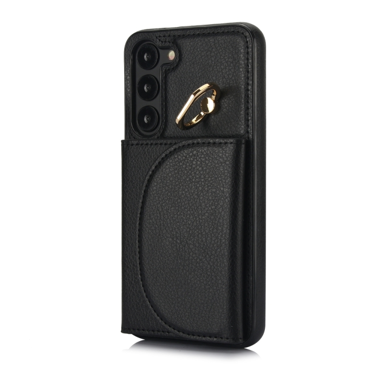 For Samsung Galaxy S23+ 5G YM007 Ring Holder Card Bag Skin Feel Phone Case(Black) For Samsung Galaxy S23+ 5G YM007 Ring Holder Card Bag Skin Feel Phone Case(Black)