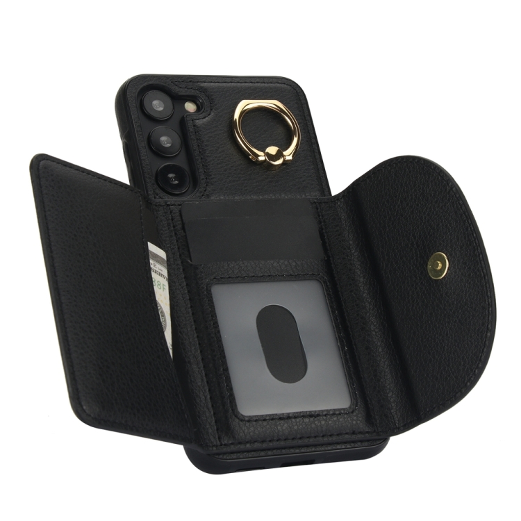 For Samsung Galaxy S23+ 5G YM007 Ring Holder Card Bag Skin Feel Phone Case(Black) For Samsung Galaxy S23+ 5G YM007 Ring Holder Card Bag Skin Feel Phone Case(Black)
